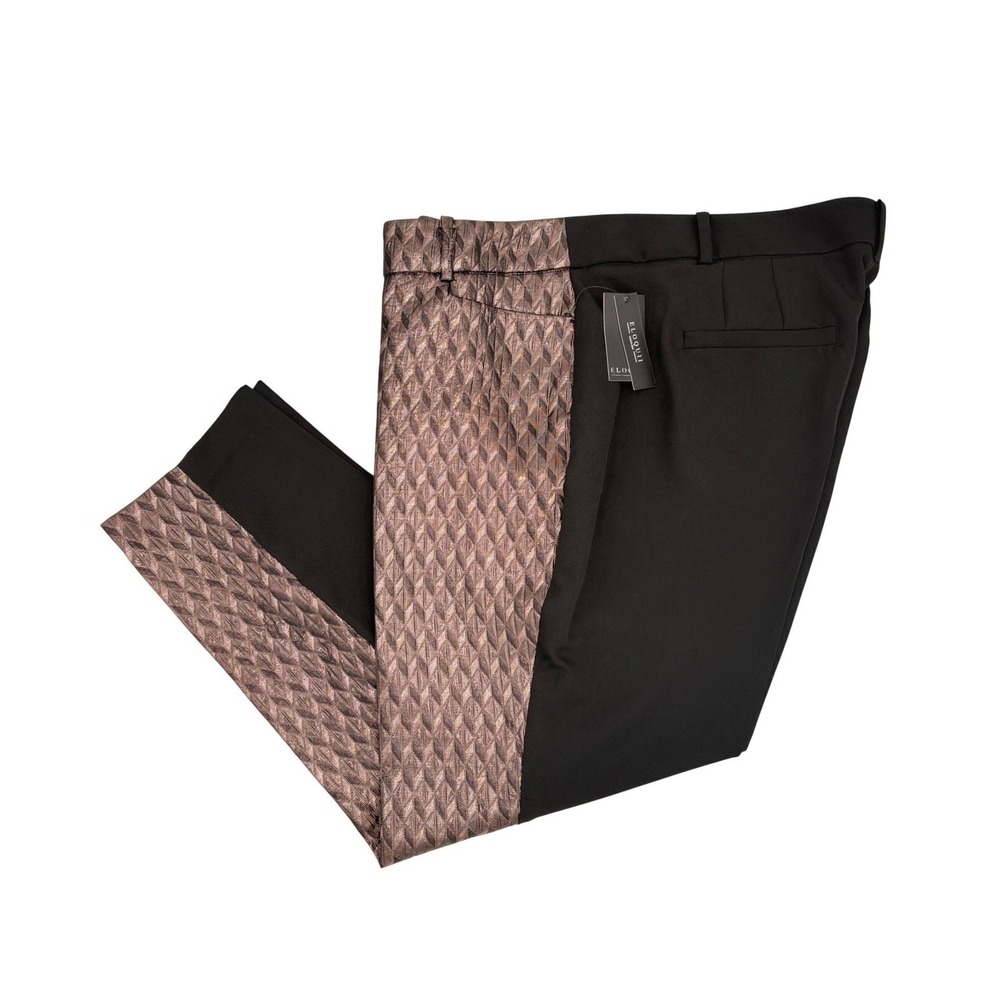 Eloquii Metallic Bronze Jacquard Front Black Back Tapered Pants Size 20 NEW